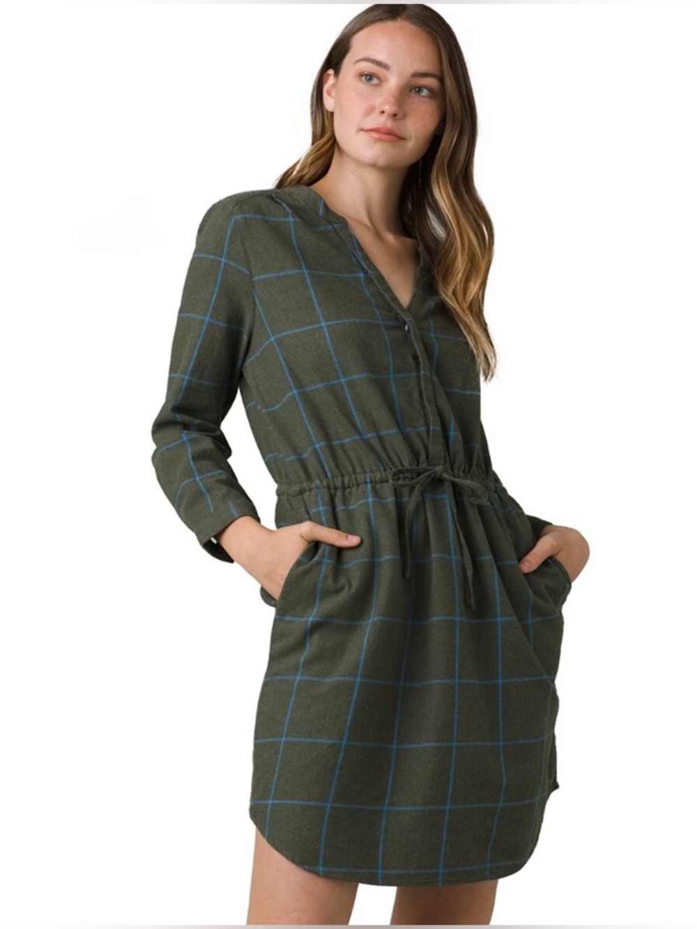 PrAna Loop to Pines Dress Cotton Midi Shirt Dress Granola Girl Kale Green Size S